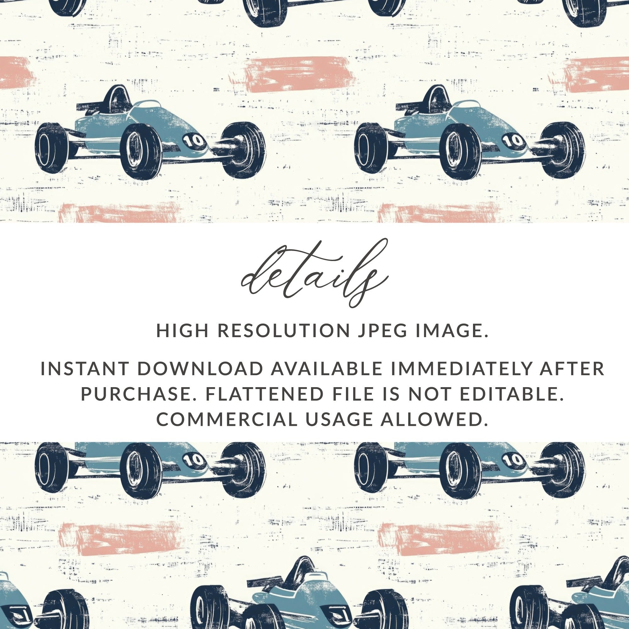 Blue Race Car Digital Paper, Pattern for Boys, Digital Download, Scrapbooking Paper, Kids Room Decor, Car Print, Vehicle Pattern - Moore and Mountain