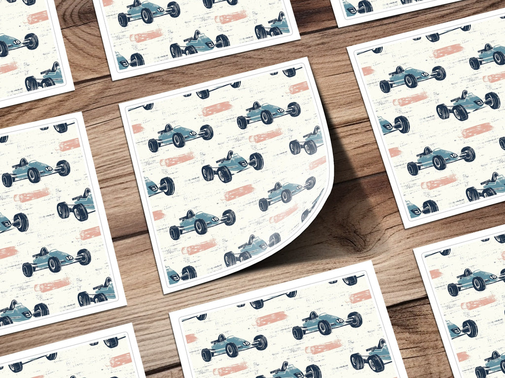 Blue Race Car Digital Paper, Pattern for Boys, Digital Download, Scrapbooking Paper, Kids Room Decor, Car Print, Vehicle Pattern - Moore and Mountain