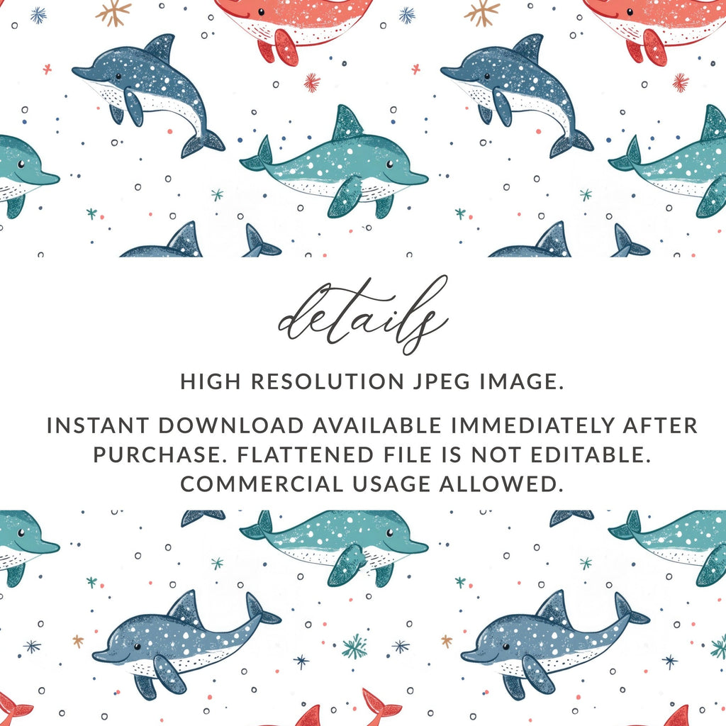 Blue Red Green Dolphins on White Background Pattern Digital Pattern for Boys - Moore and Mountain