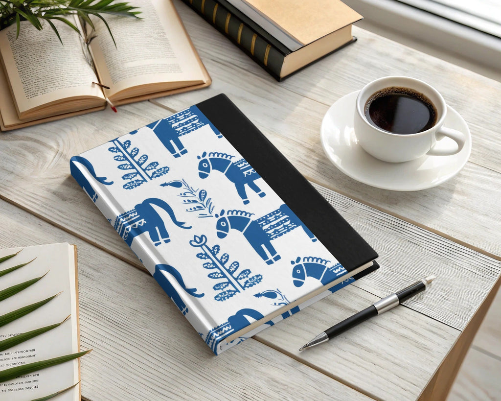 Blue Scandinavian Horses and Flowers Pattern Digital Winter Seamless Pattern - Moore and Mountain