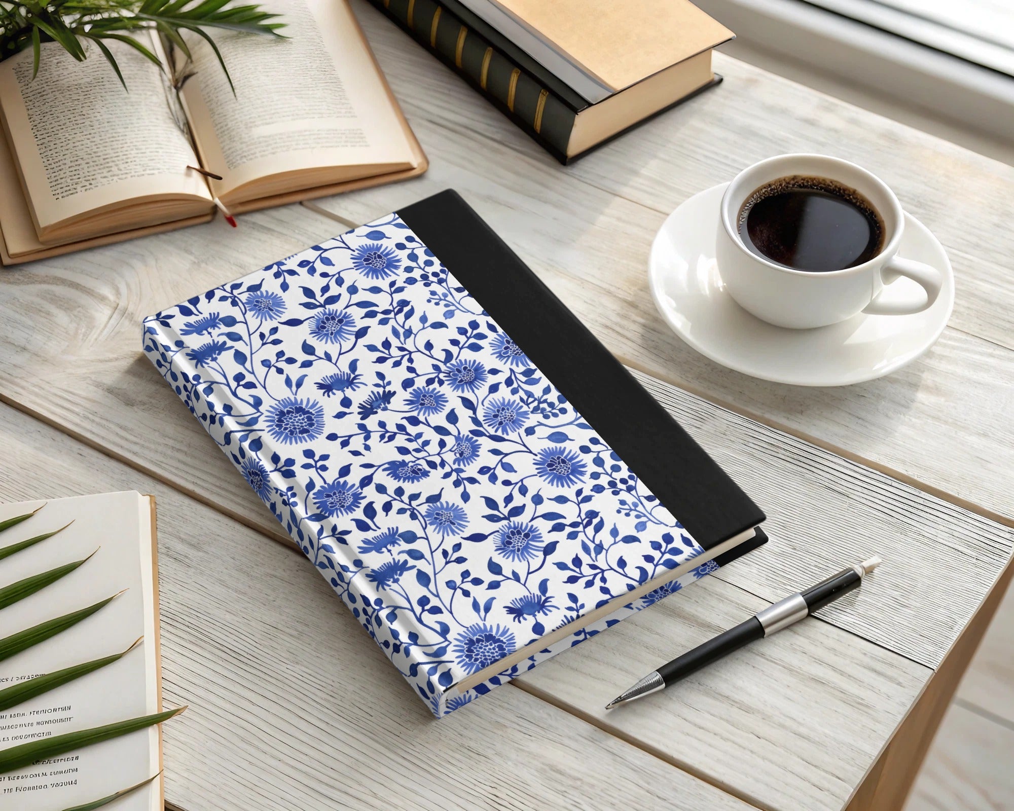 Blue Floral Design Hardcover Notebook Journal