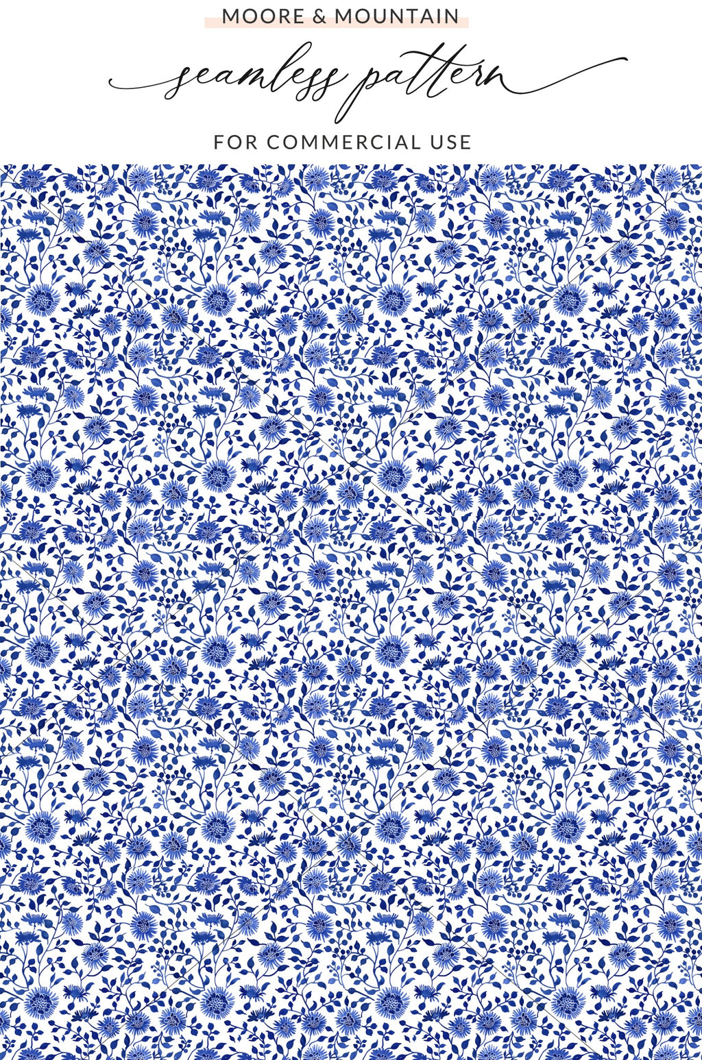Blue and White Floral Seamless Pattern Commercial Use