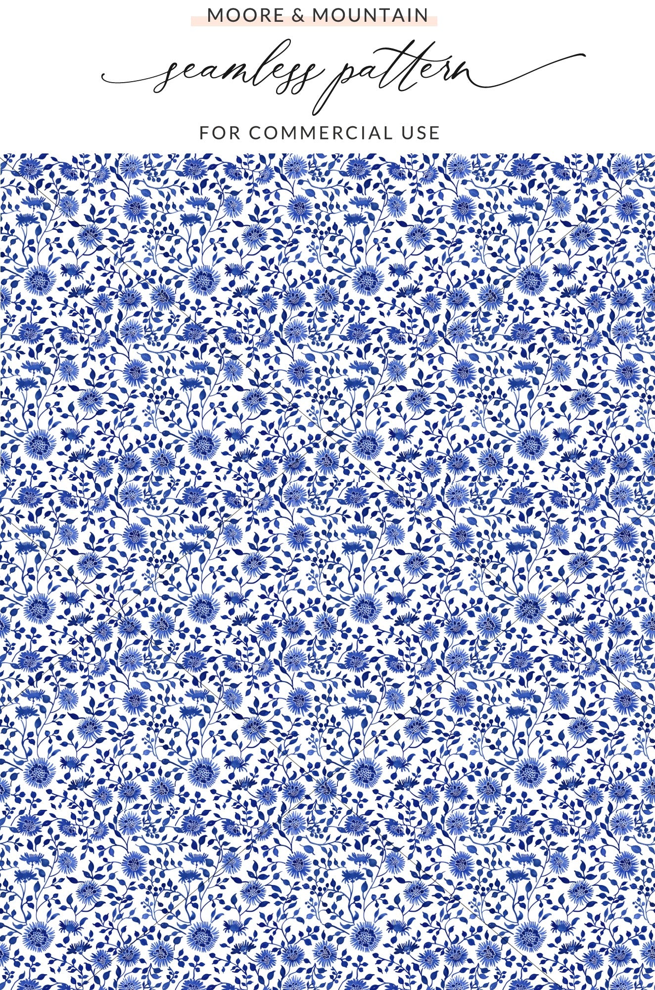 Blue and White Floral Seamless Pattern Commercial Use