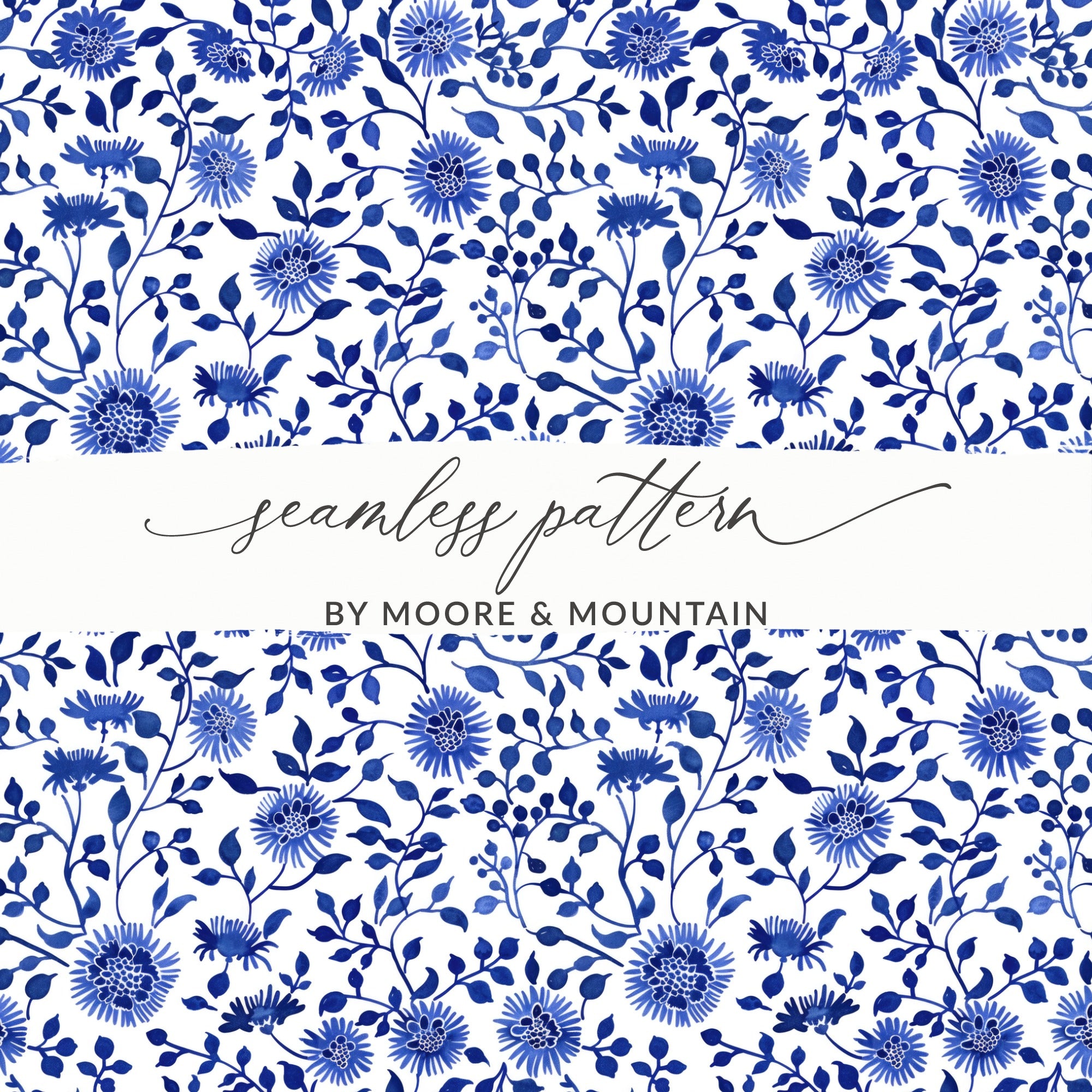 Blue Floral Seamless Pattern by Moore and Mountain Design