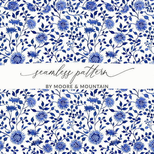 Blue Floral Seamless Pattern by Moore and Mountain Design