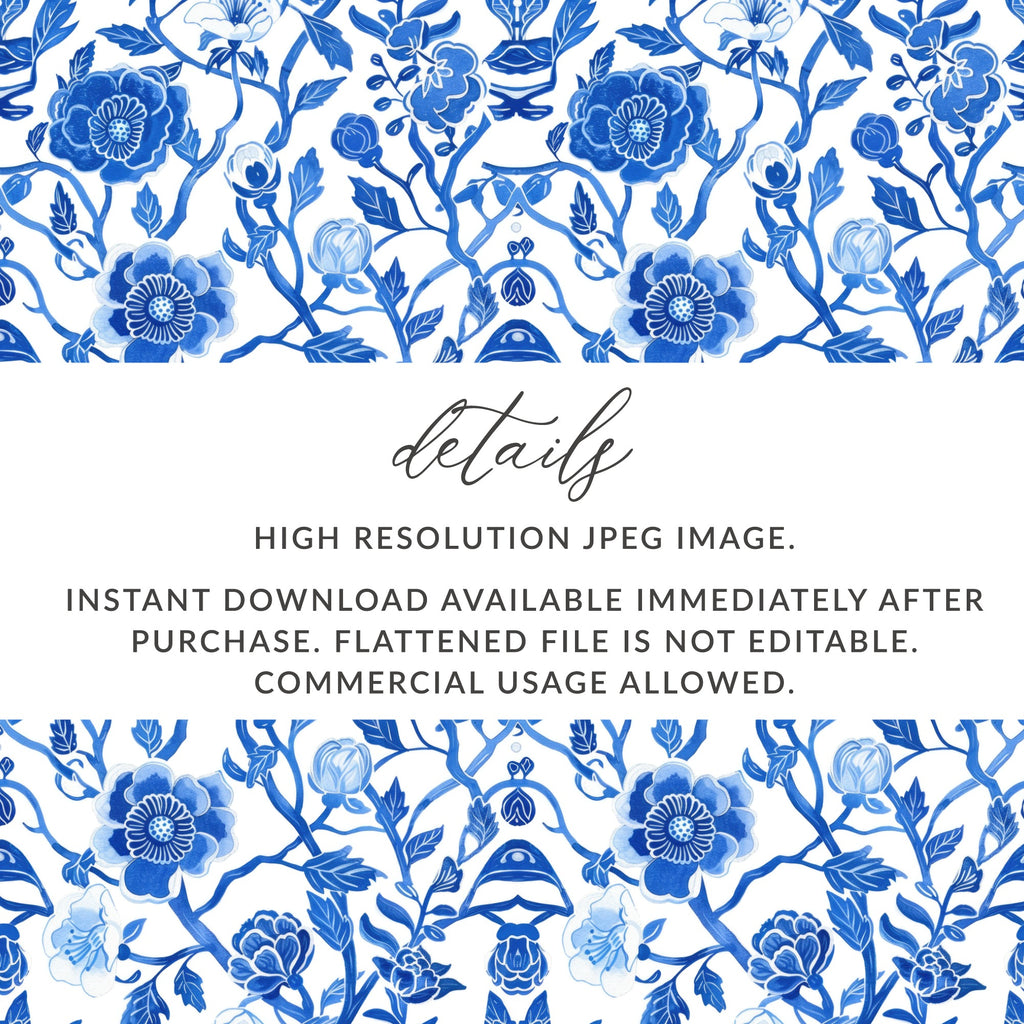 Blue Floral High Resolution JPEG Image Instant Download