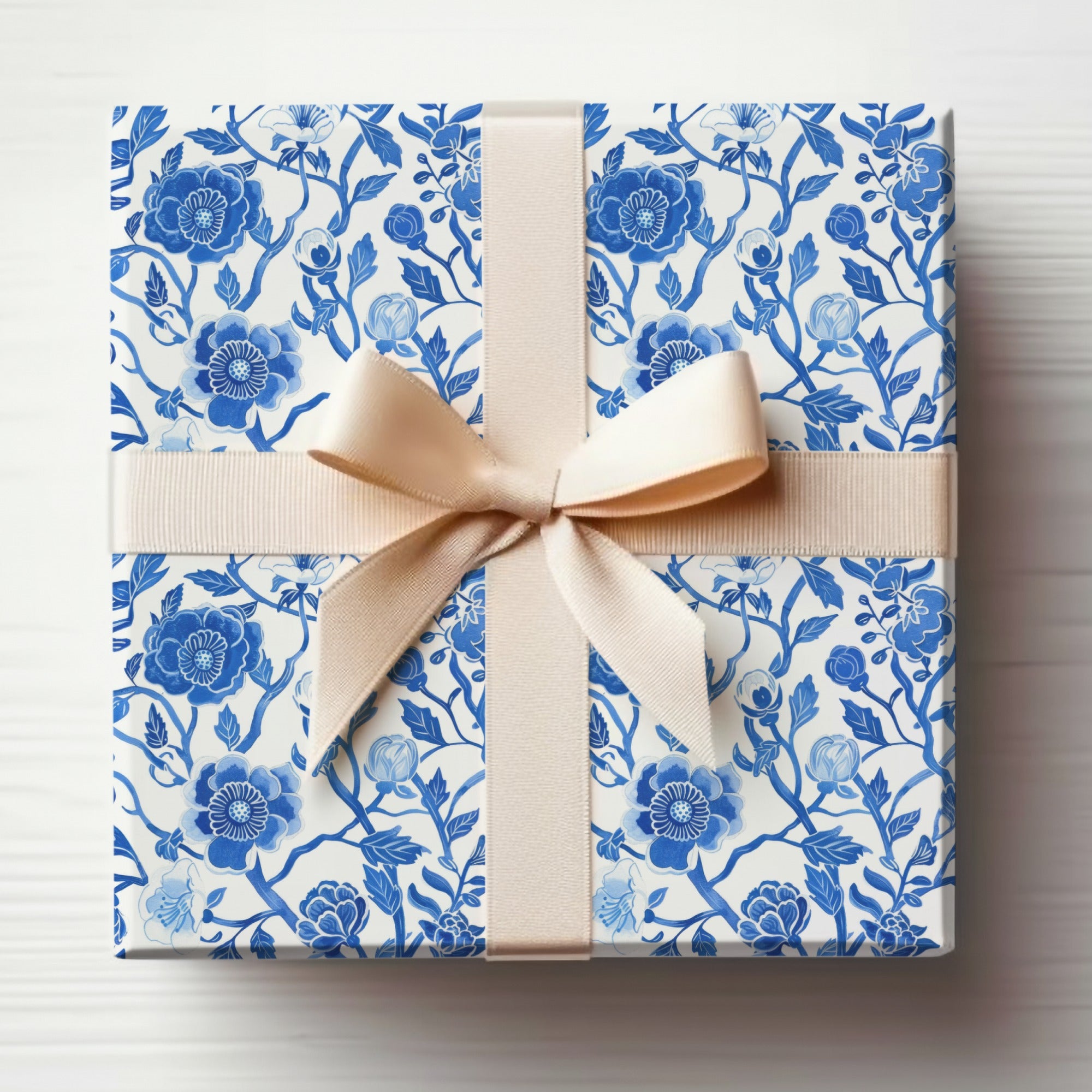 Elegant Blue Floral Pattern Gift Wrapping Paper Product
