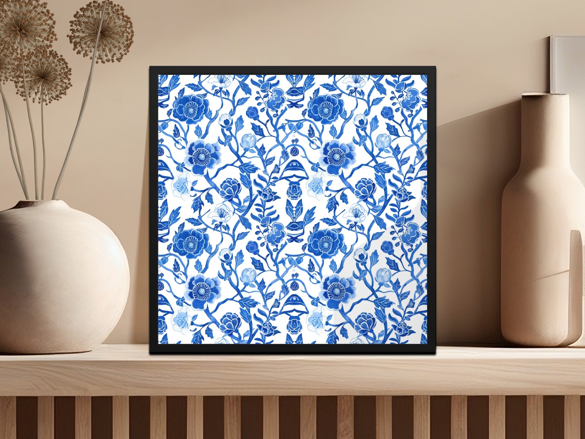 Blue Floral Pattern Art Print with Black Frameproduct