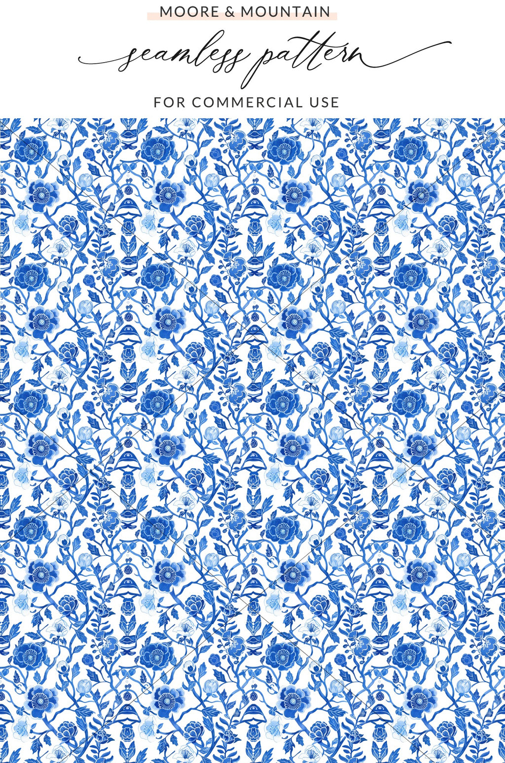 Blue Floral Seamless Pattern for Commercial Use