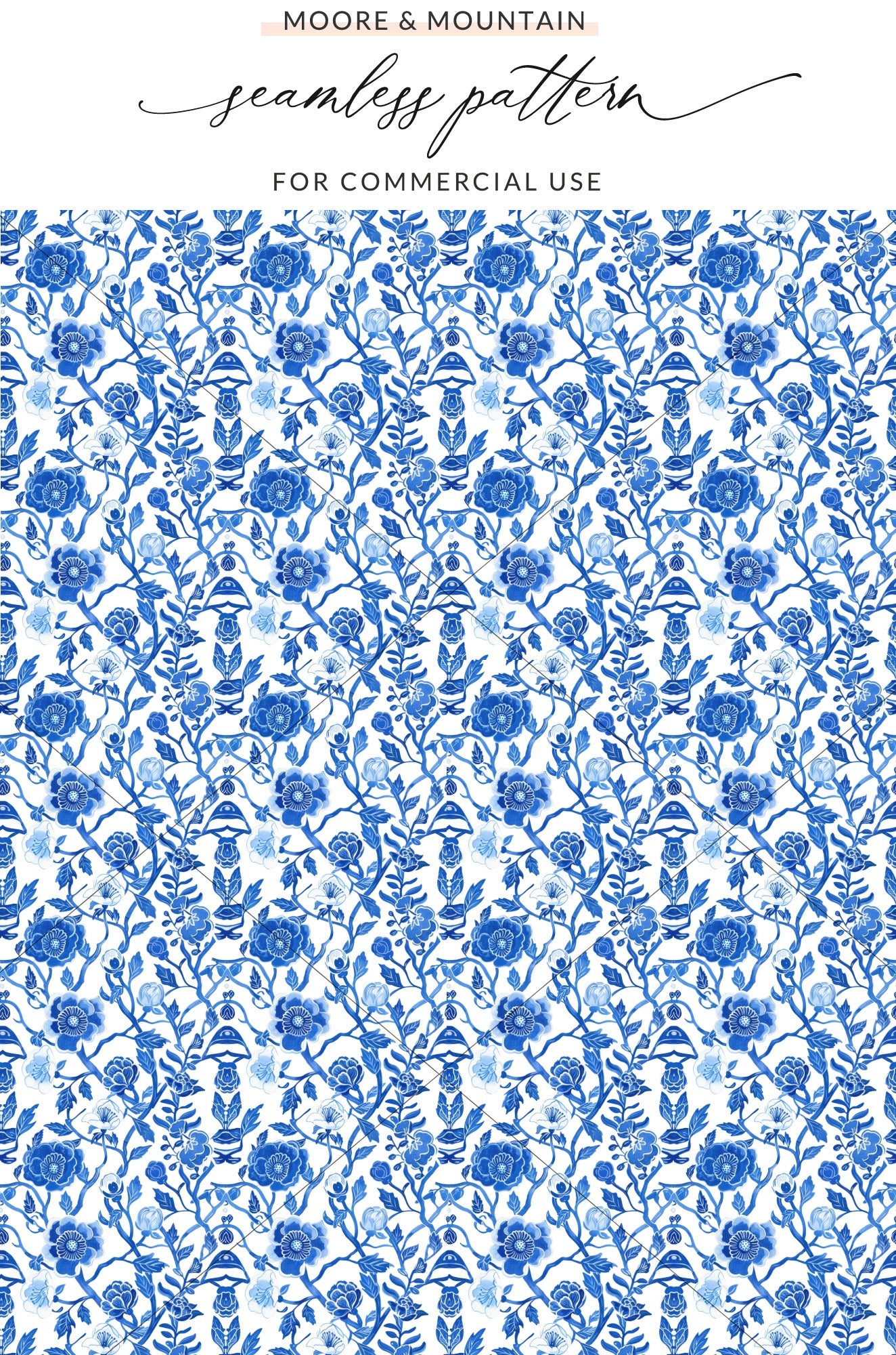 Blue Floral Seamless Pattern for Commercial Use