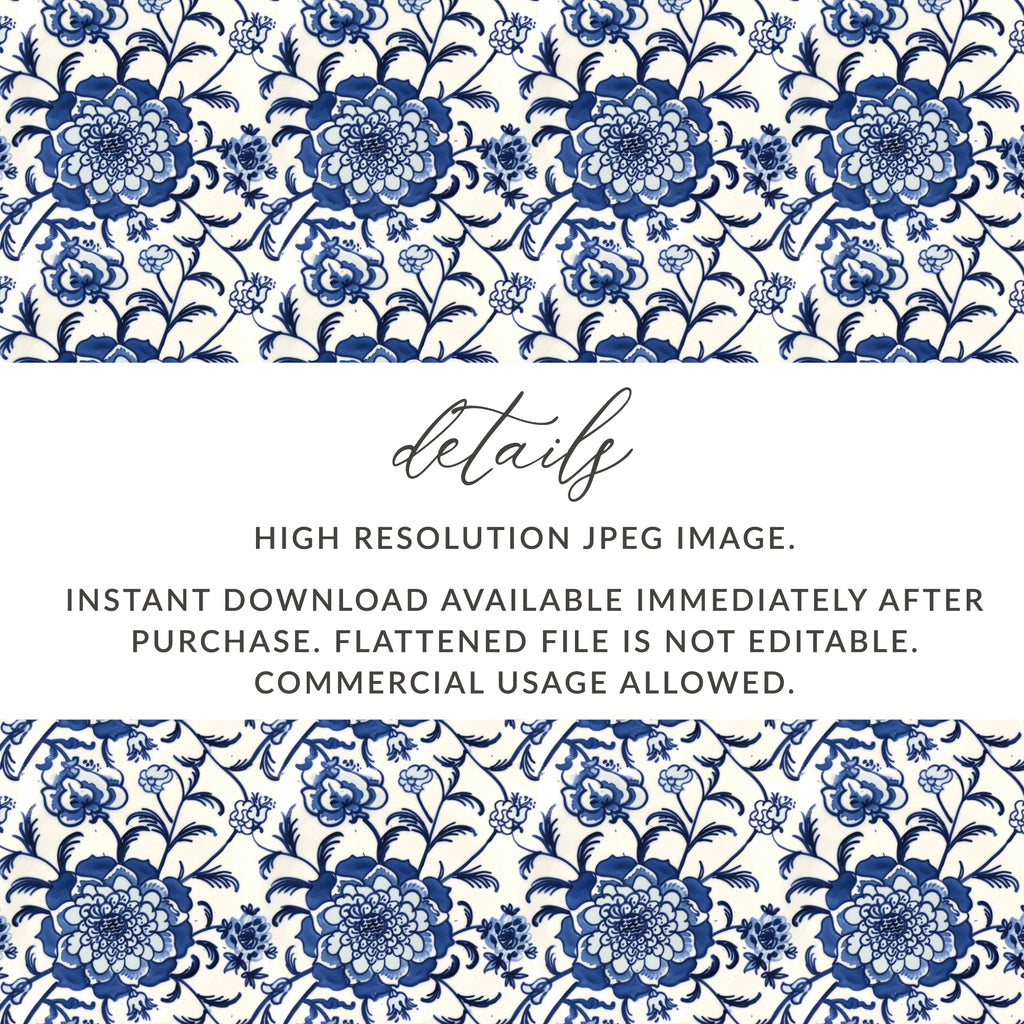 High Resolution Blue Floral Instant Download Pattern