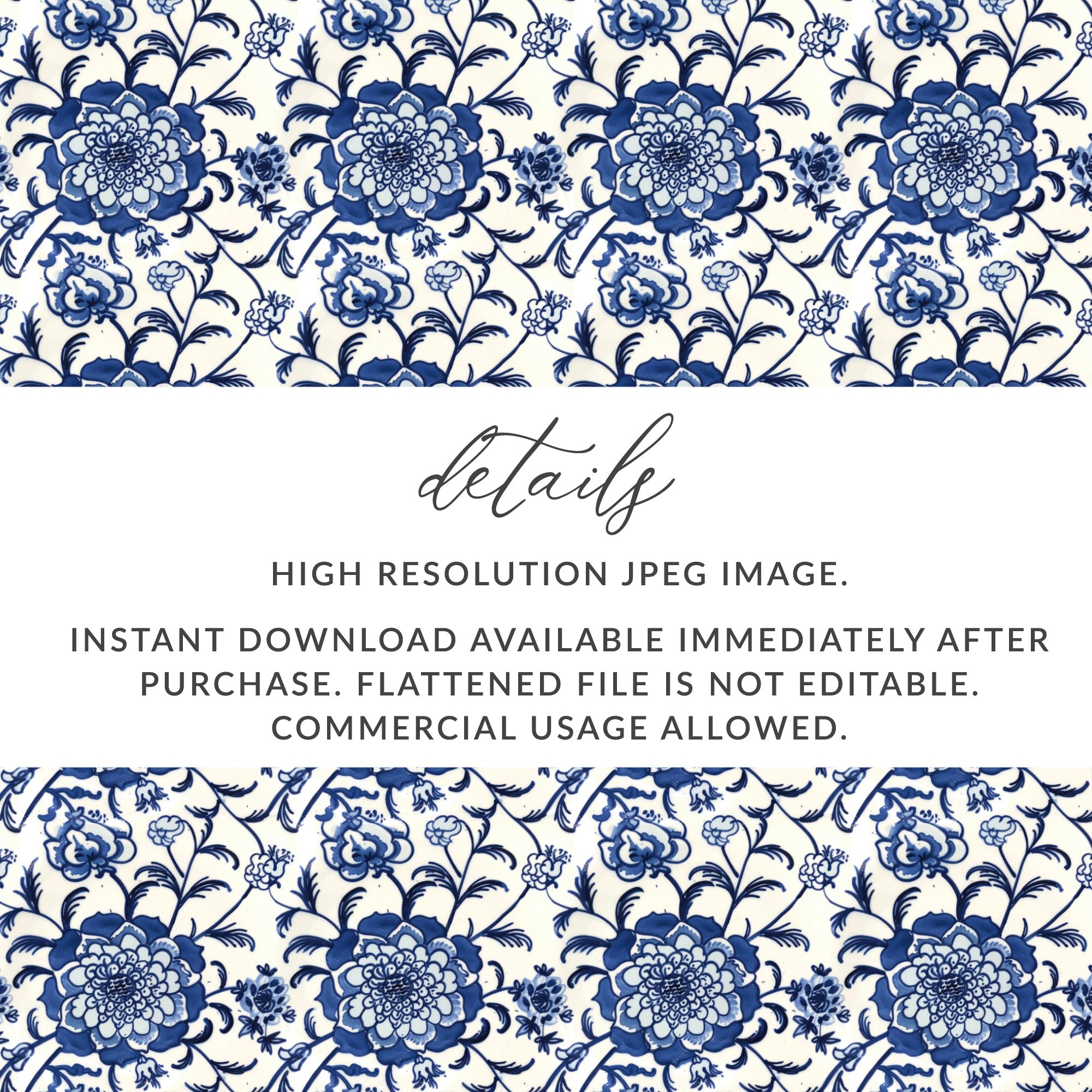 High Resolution Blue Floral Instant Download Pattern