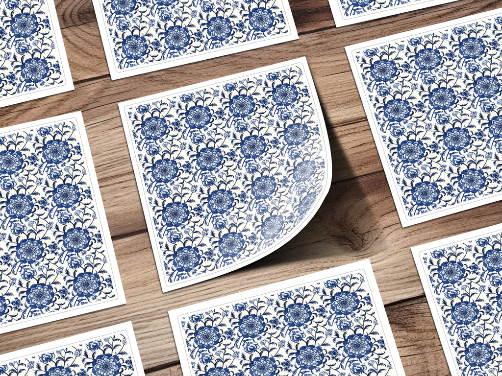 Elegant Blue Floral Pattern Stickers Set for Sale