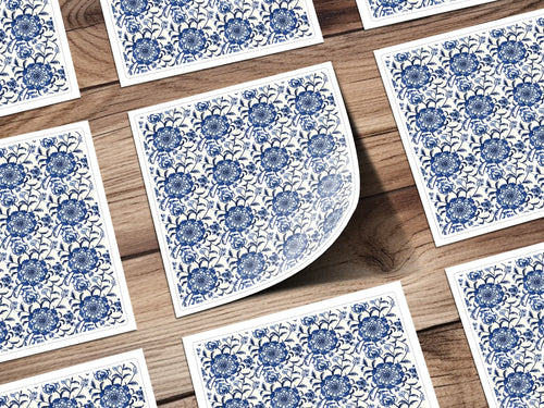 Elegant Blue Floral Pattern Stickers Set for Sale