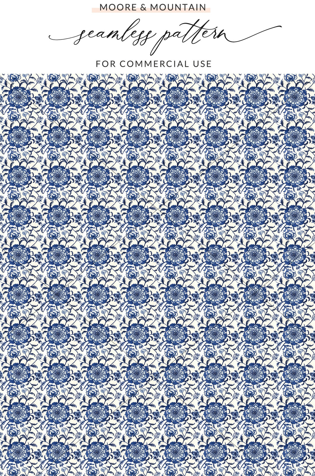 Elegant Blue Floral Seamless Pattern for Commercial Use