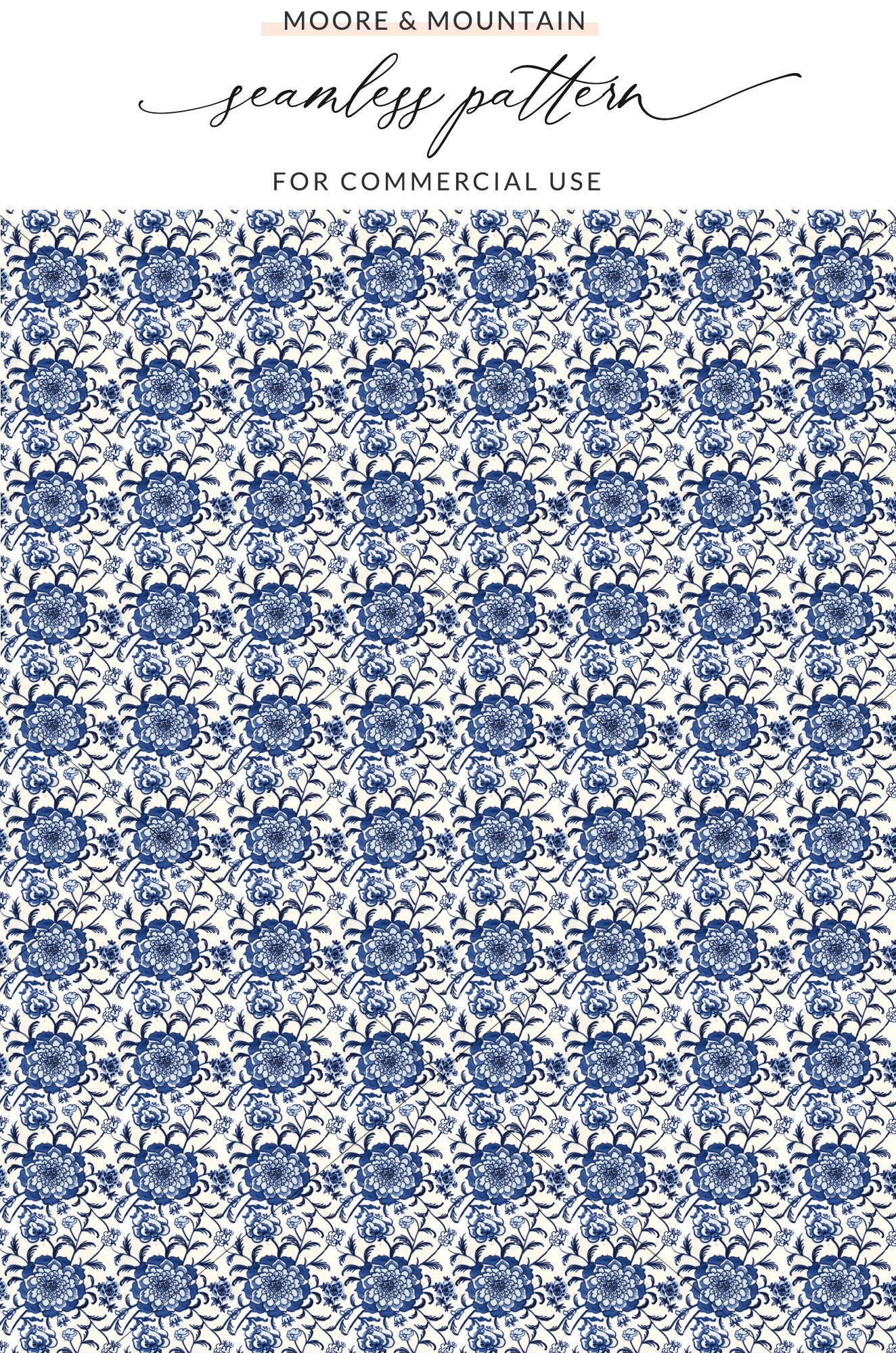 Elegant Blue Floral Seamless Pattern for Commercial Use