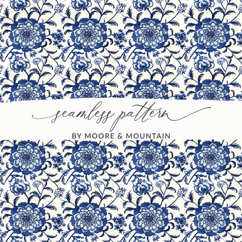 Elegant Blue Floral Seamless Pattern Design Printable