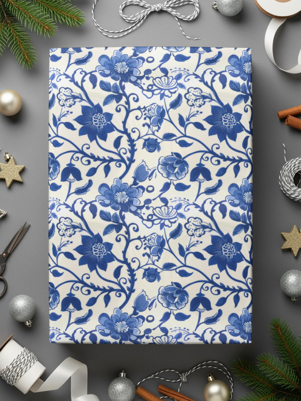 Blue and White Floral Pattern Gift Wrap for All Occasions