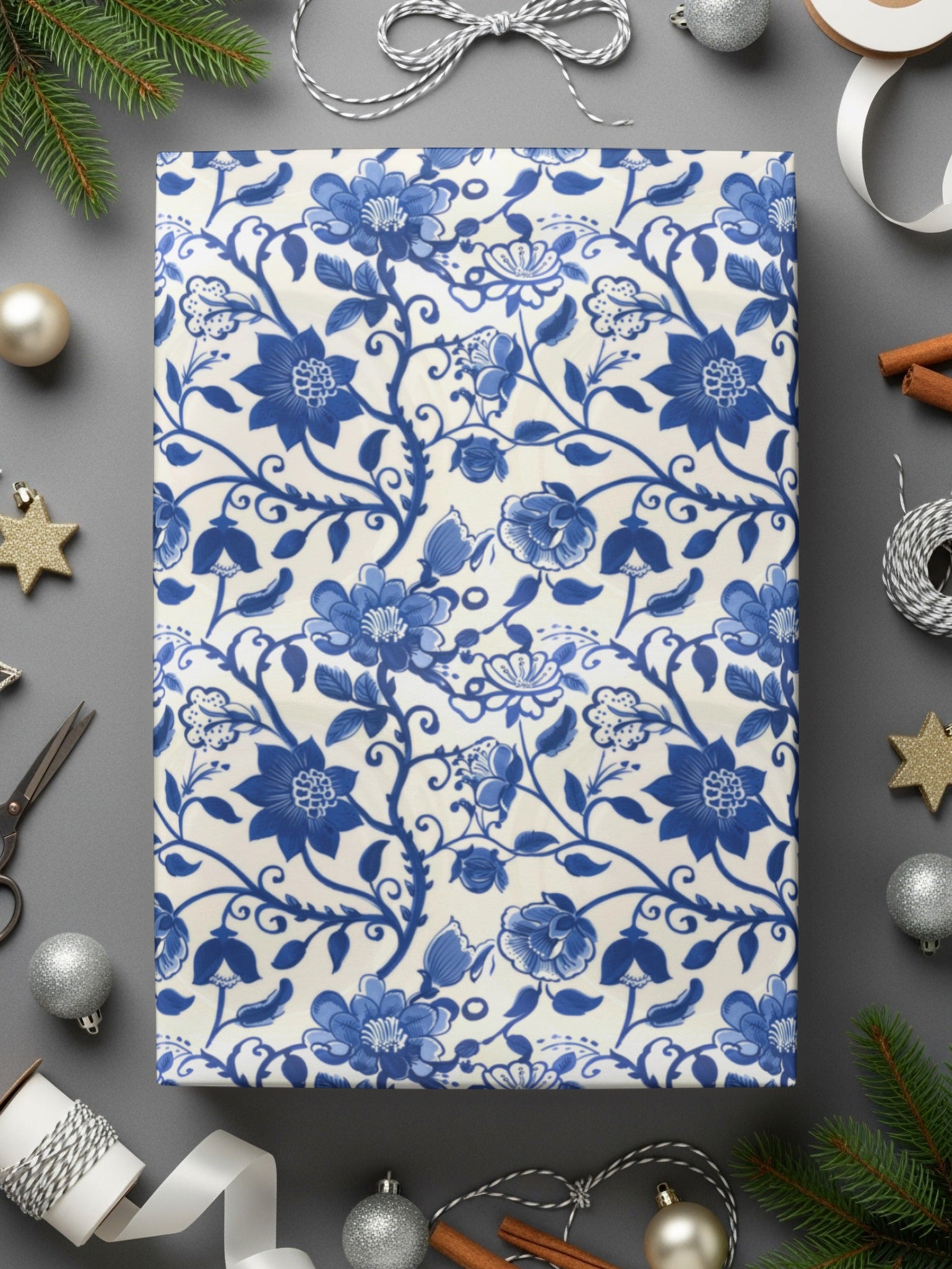 Blue and White Floral Pattern Gift Wrap for All Occasions