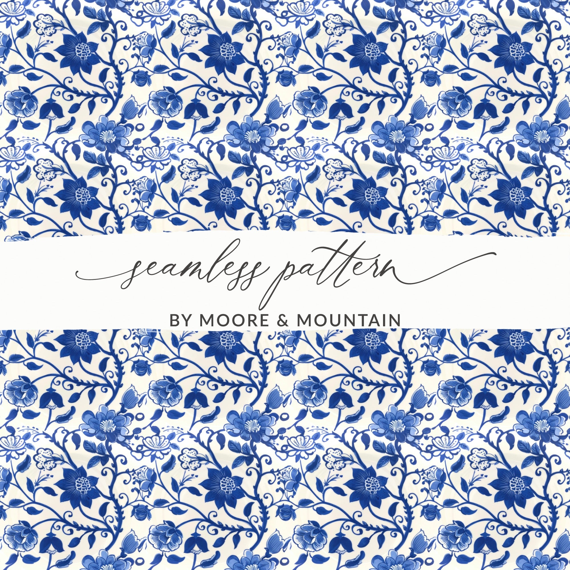 Blue Floral Seamless Pattern by Moore and Mountain Design
