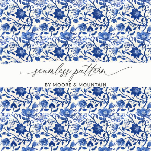 Blue Floral Seamless Pattern by Moore and Mountain Design