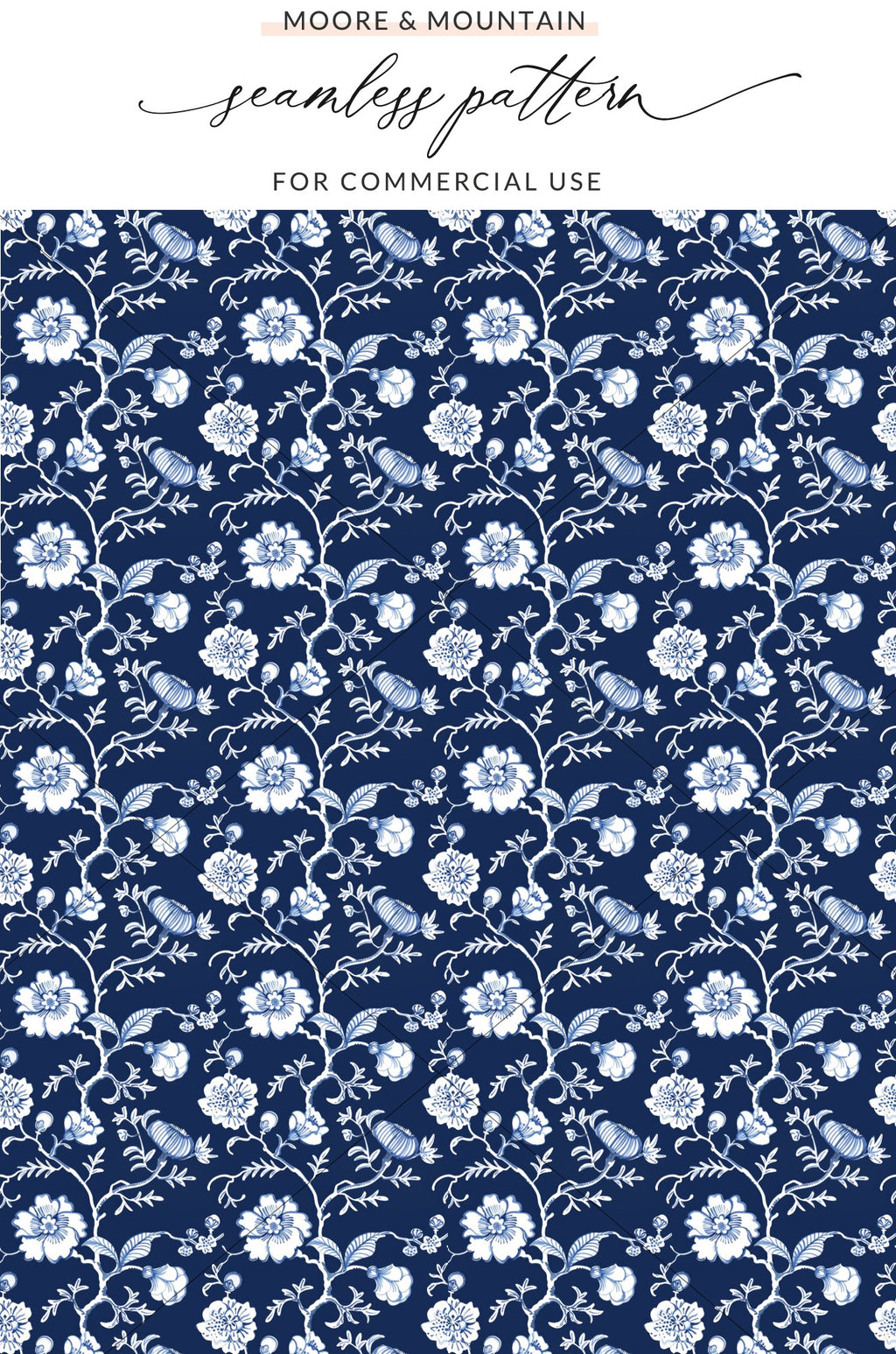 Blue and White Floral Seamless Pattern for Commercial Use