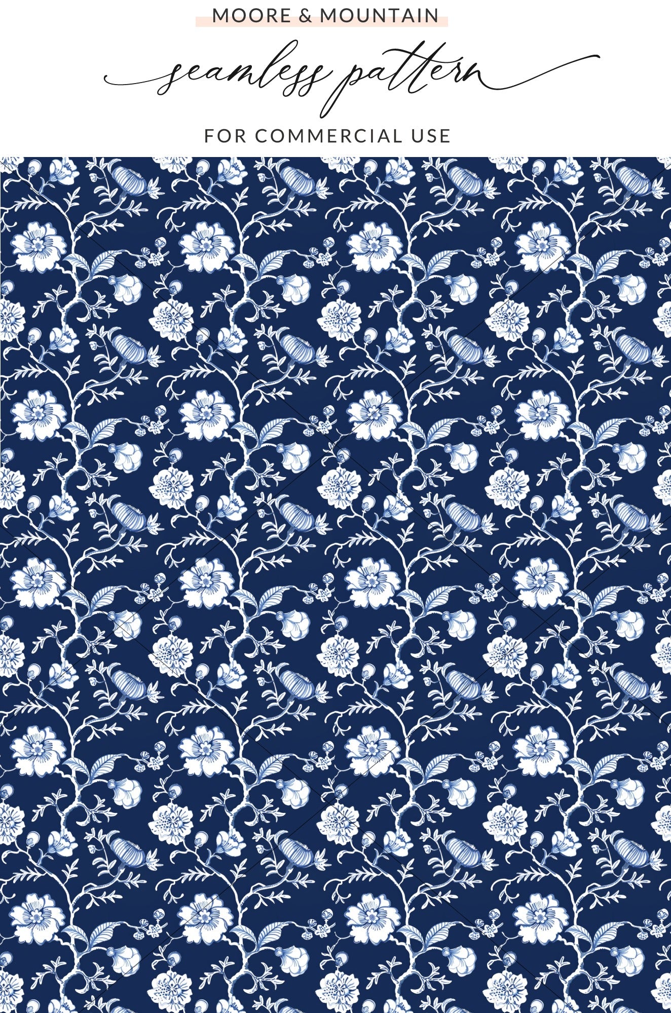 Blue and White Floral Seamless Pattern for Commercial Use