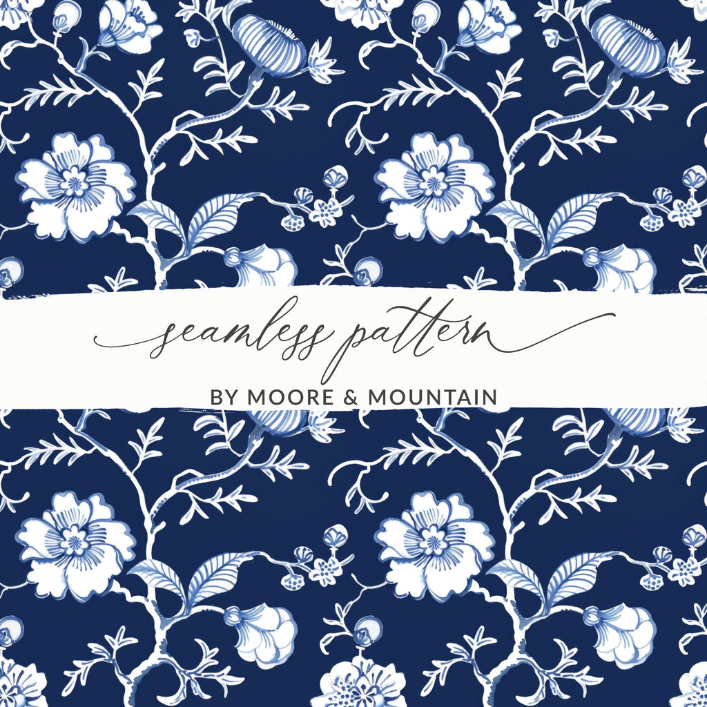 Elegant Blue and White Floral Seamless Pattern Design