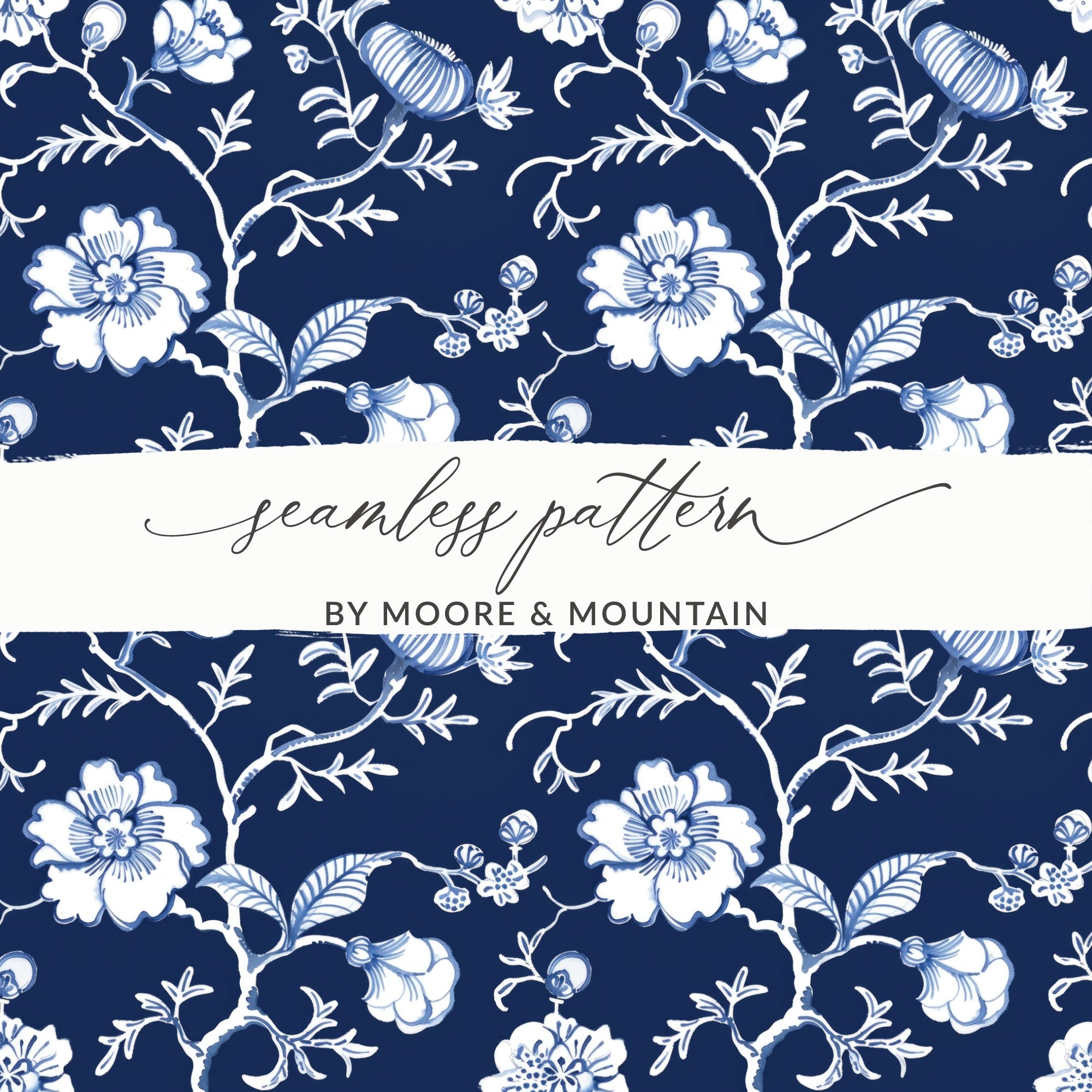Elegant Blue and White Floral Seamless Pattern Design