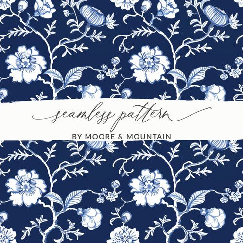 Elegant Blue and White Floral Seamless Pattern Design