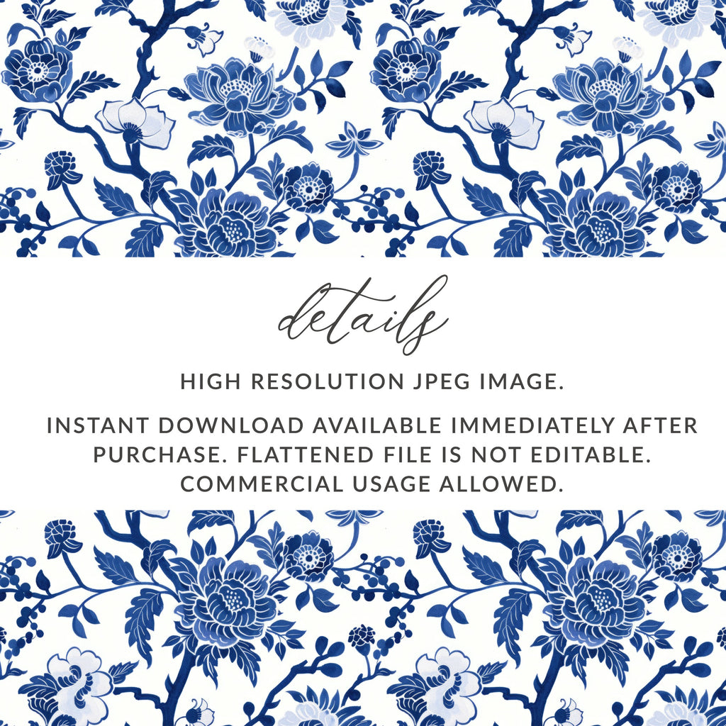 Blue Floral High Resolution JPEG Image for Instant Download
