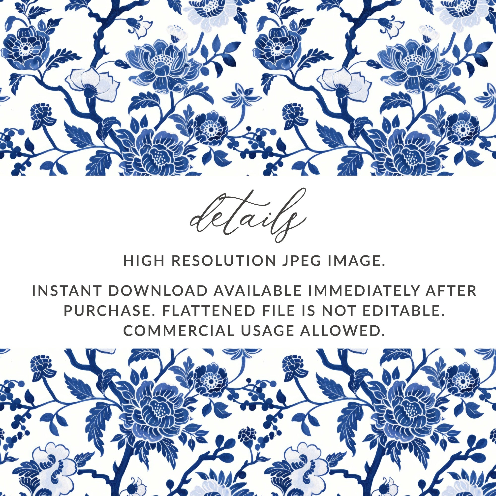 Blue Floral High Resolution JPEG Image for Instant Download