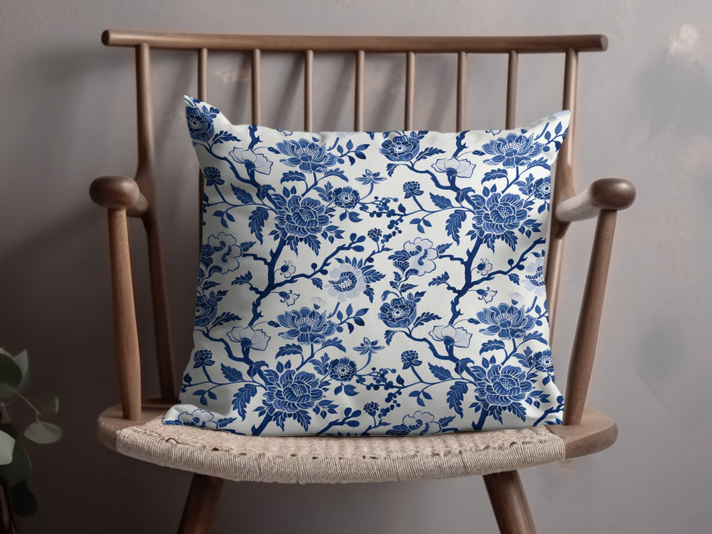 Elegant Blue Floral Pattern Decorative Pillow Product