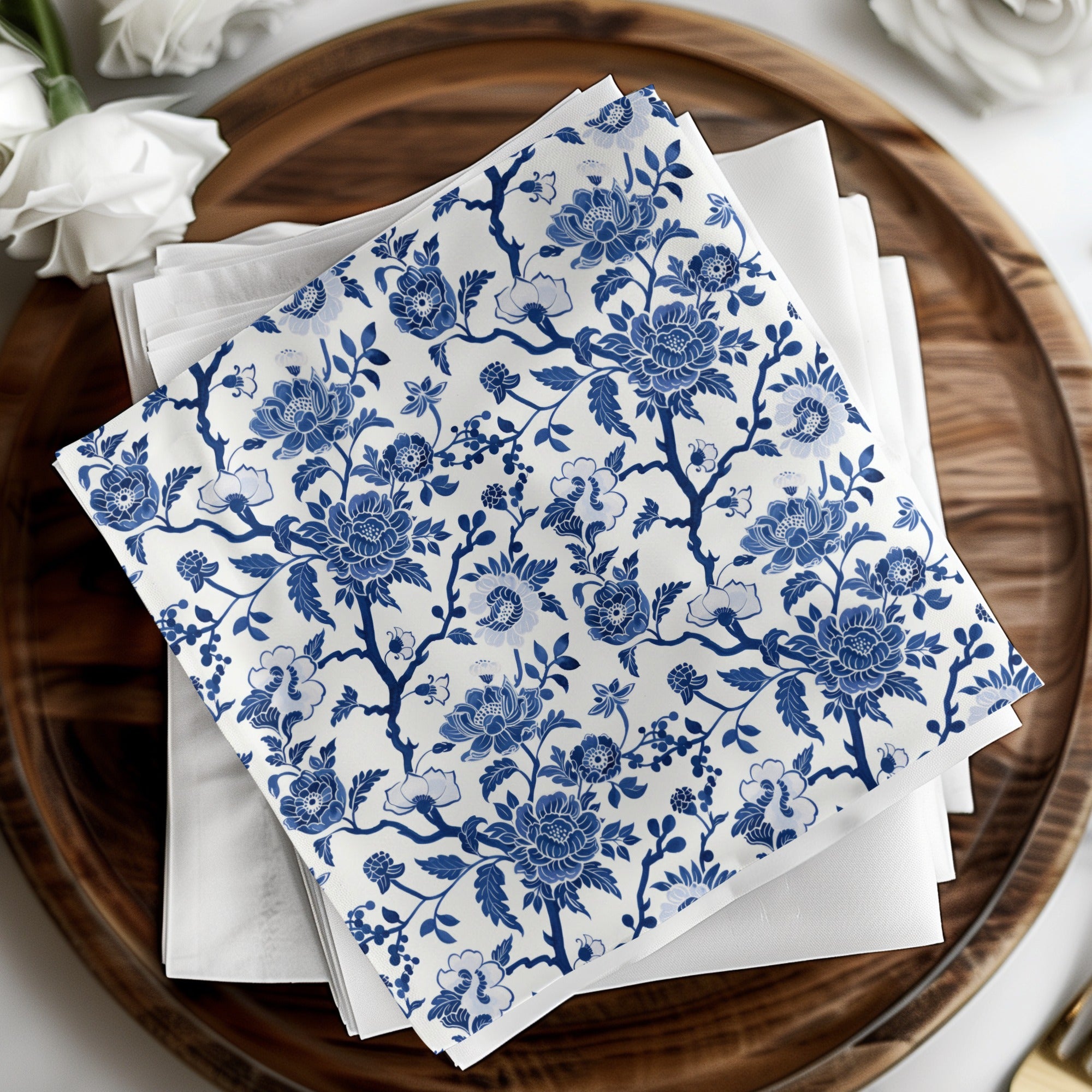 Elegant Blue Floral Design Table Napkins Set Pack