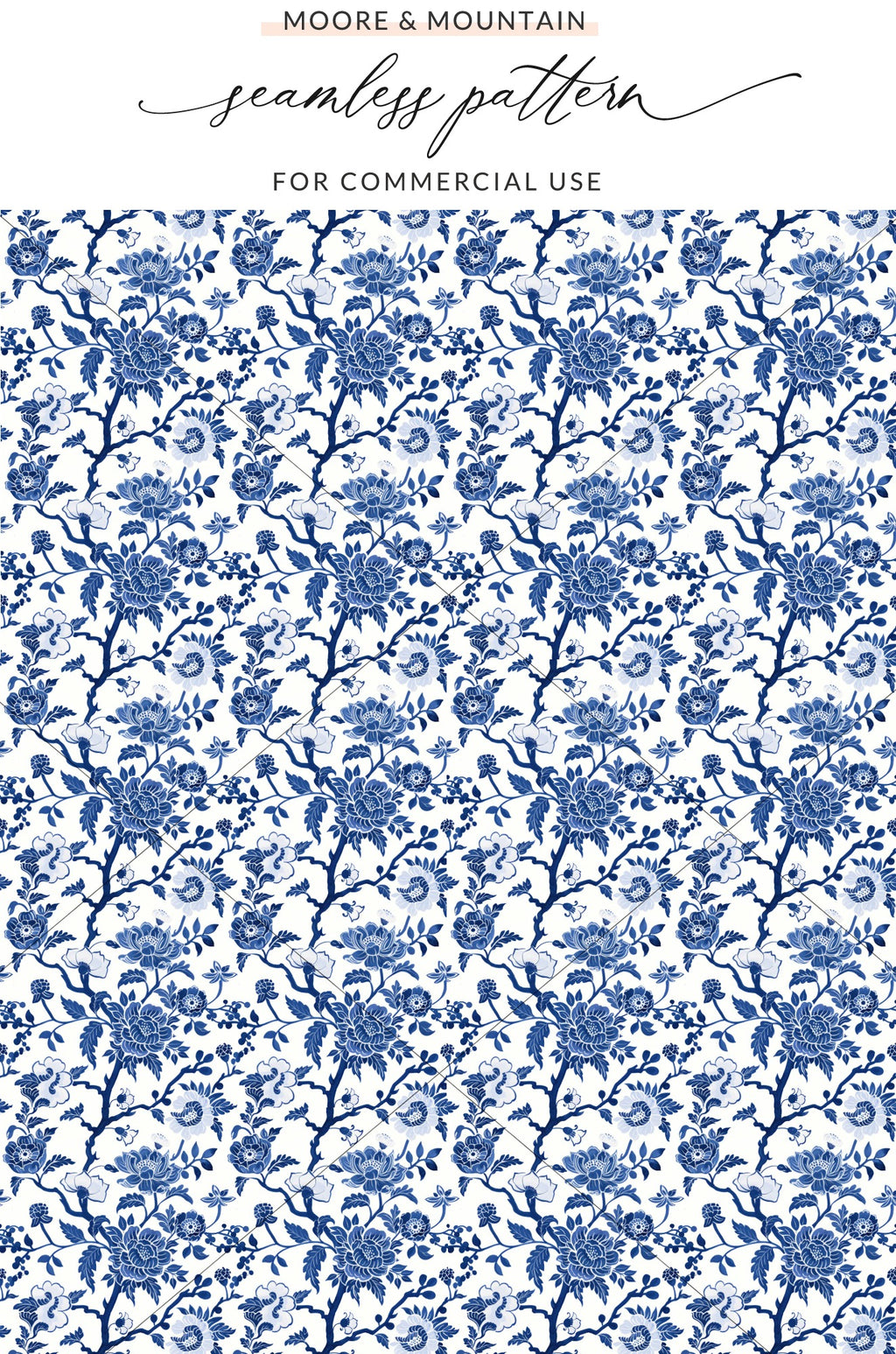 Blue Floral Seamless Pattern for Commercial Use Product