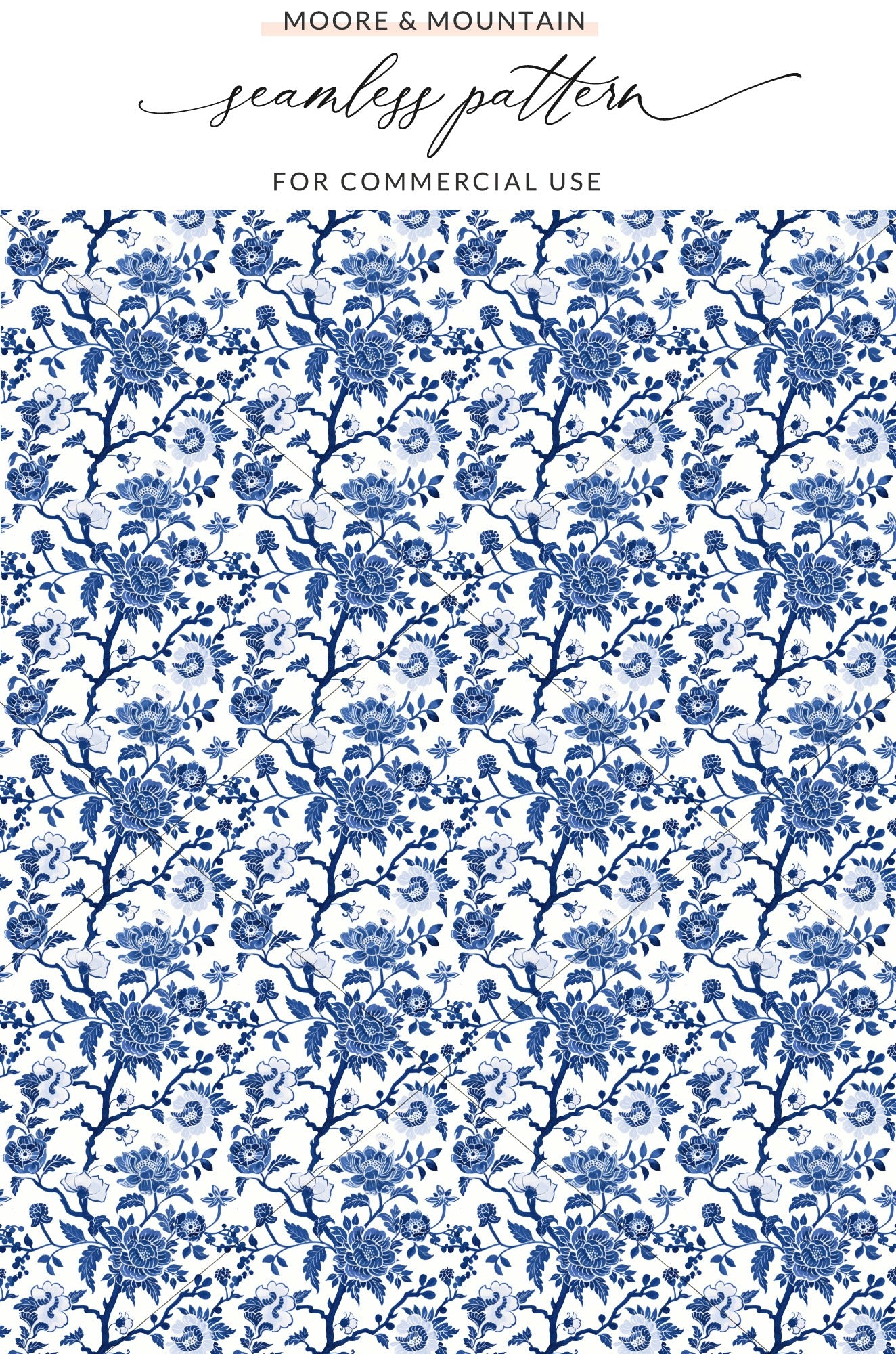 Blue Floral Seamless Pattern for Commercial Use Product