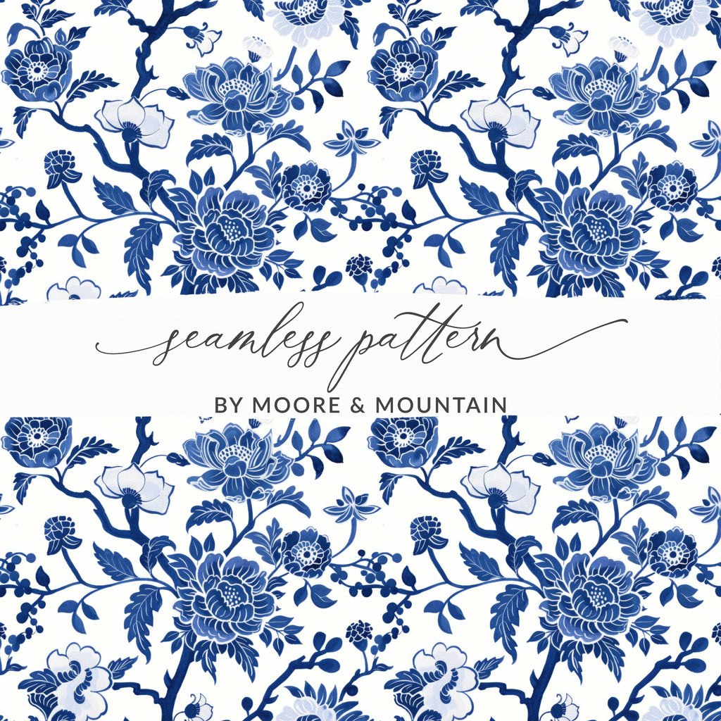 Elegant Blue Floral Seamless Pattern by Moore & Mountain