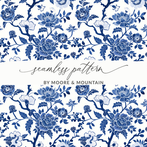 Elegant Blue Floral Seamless Pattern by Moore & Mountain