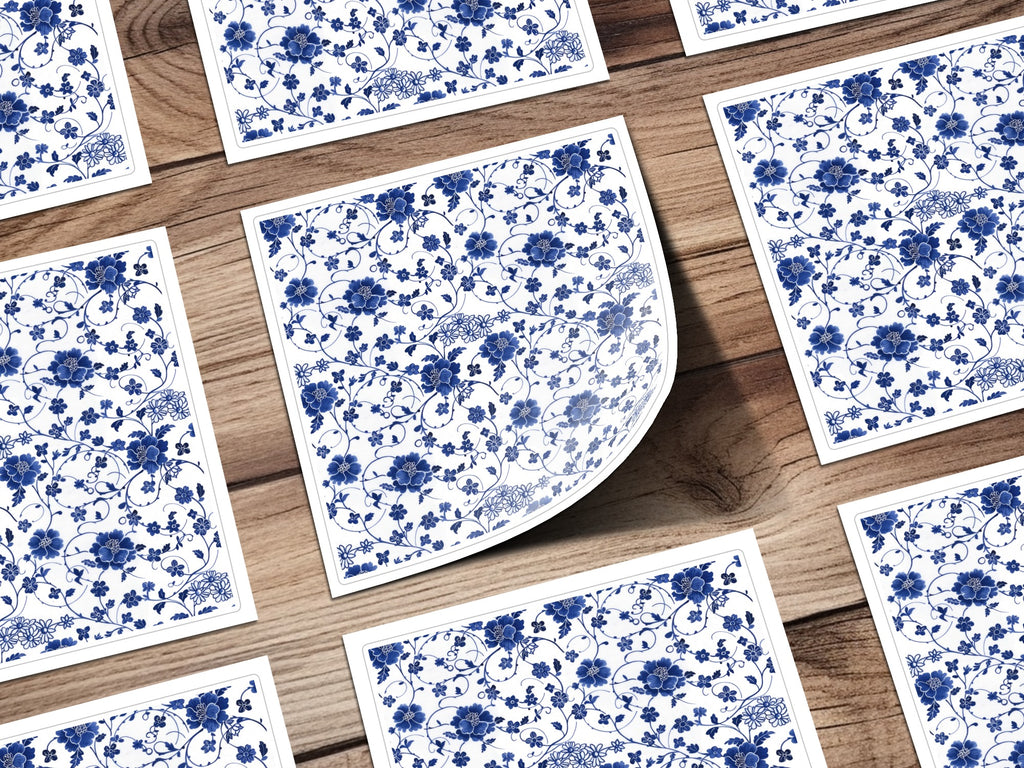 Elegant Floral Patterned Blue and White Decor Print Sheet