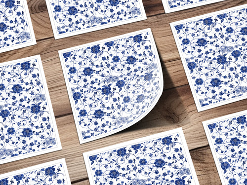 Elegant Floral Patterned Blue and White Decor Print Sheet