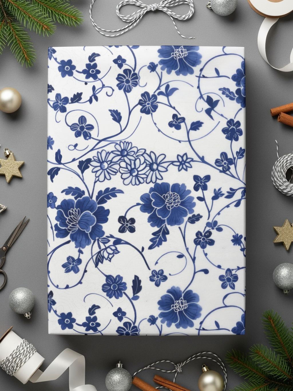 Elegant Blue Floral Wrapping Paper Design product