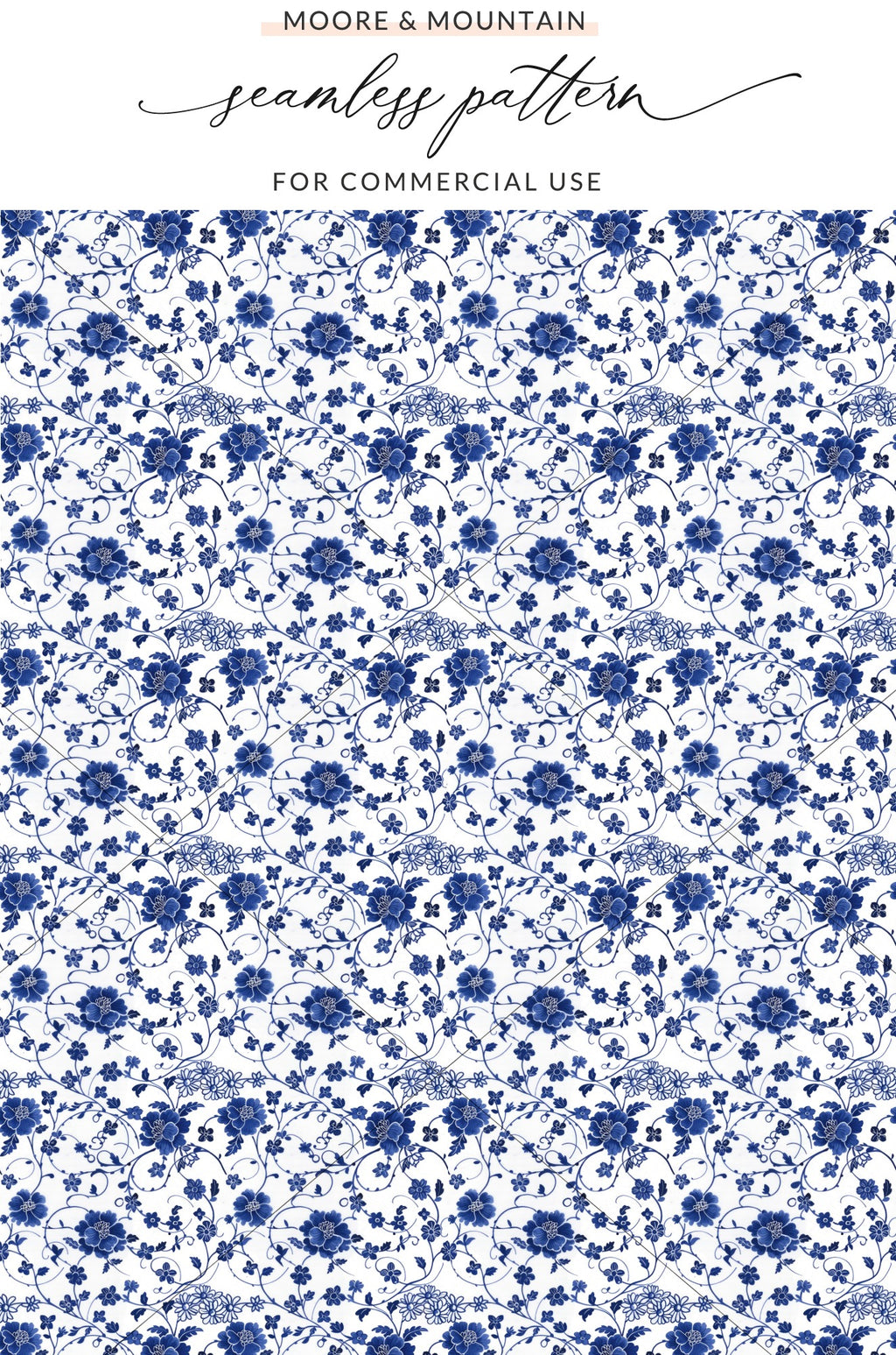 Moore & Mountain Blue Floral Seamless Pattern Design