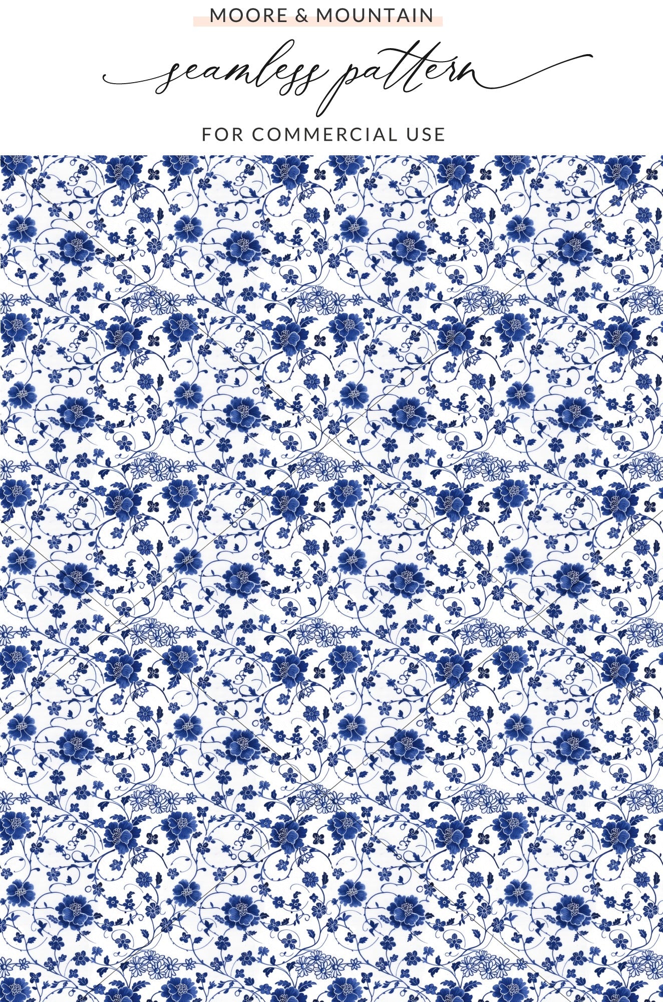 Moore & Mountain Blue Floral Seamless Pattern Design