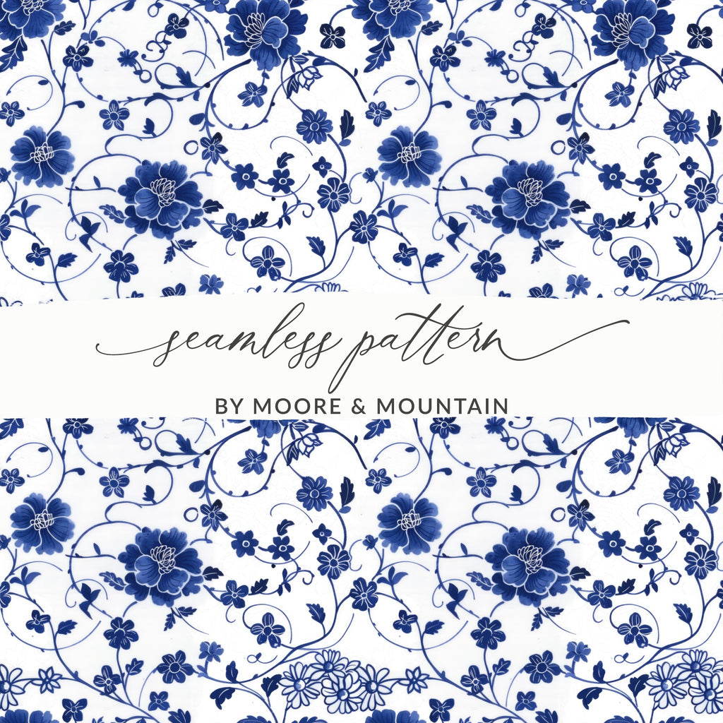 Elegant Blue Floral Seamless Pattern by Moore & Mountain