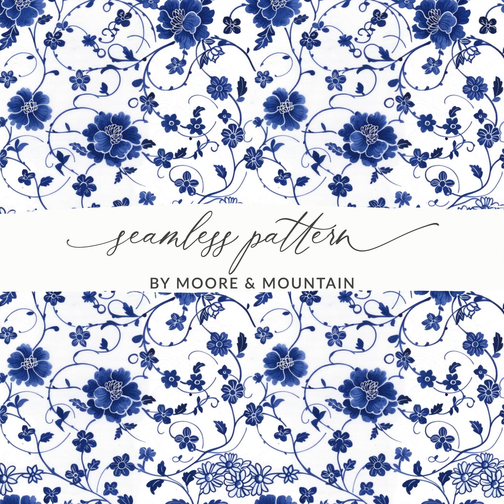 Elegant Blue Floral Seamless Pattern by Moore & Mountain