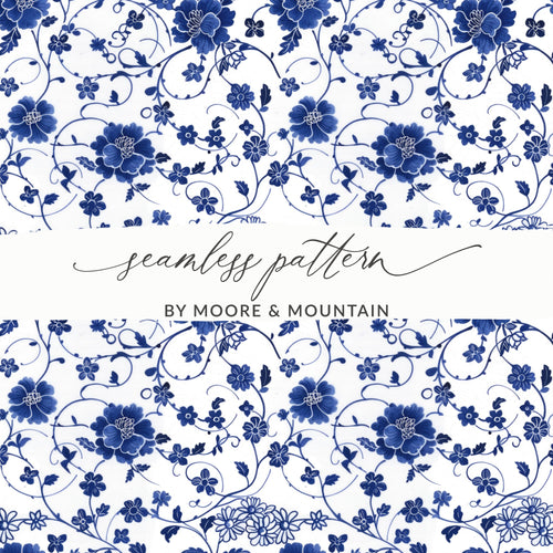Elegant Blue Floral Seamless Pattern by Moore & Mountain