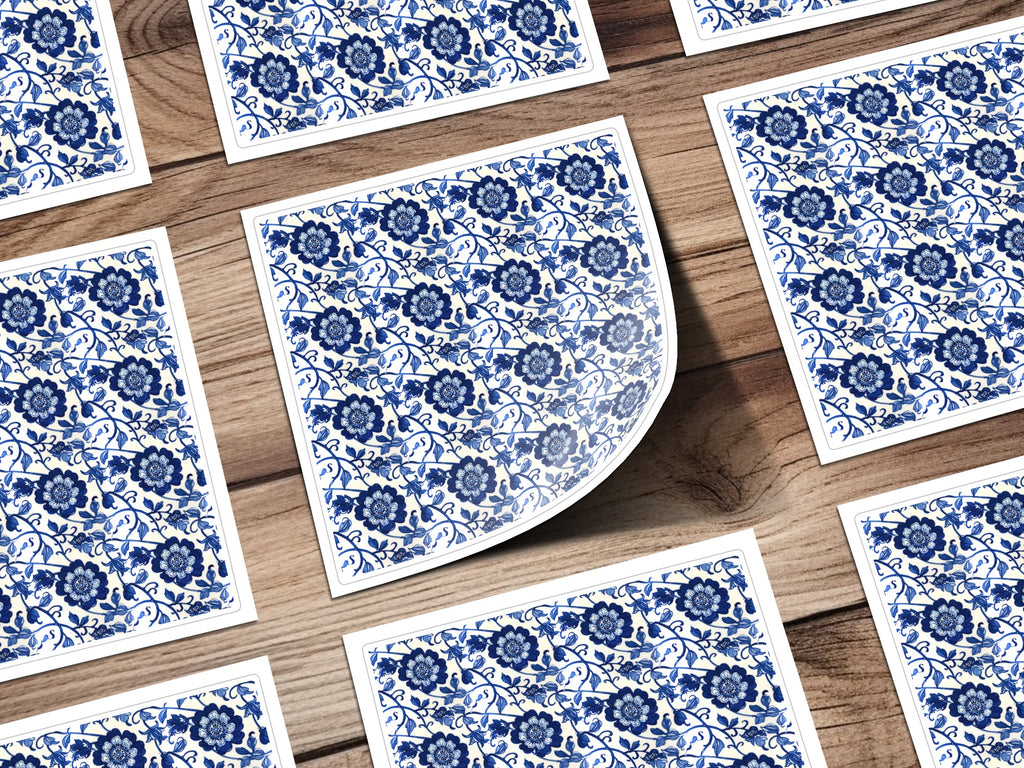 Blue Floral Pattern Tile Stickers for Home Decor
