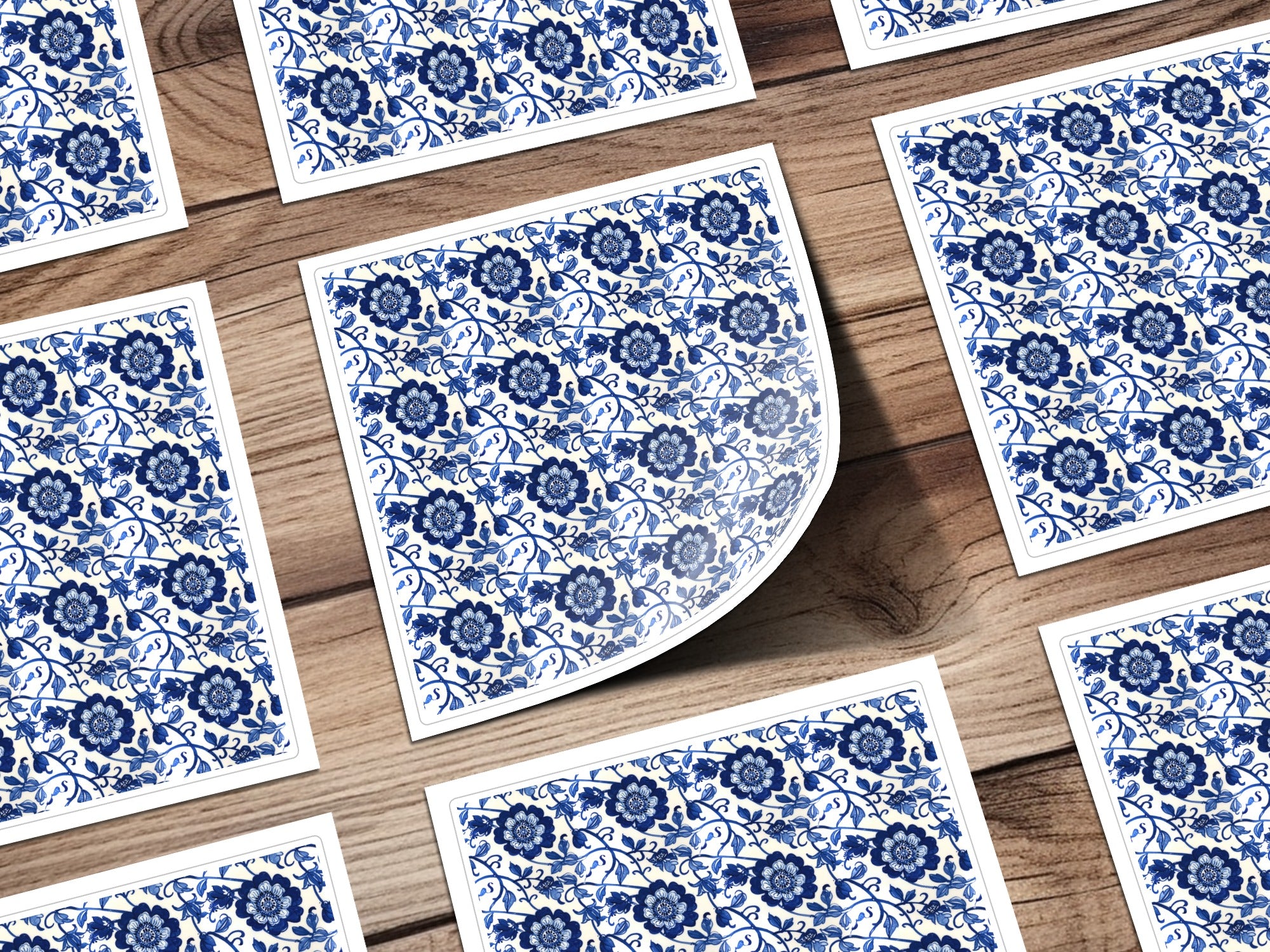 Blue Floral Pattern Tile Stickers for Home Decor