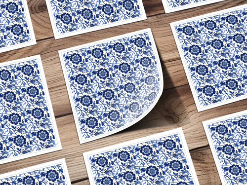 Blue Floral Pattern Tile Stickers for Home Decor