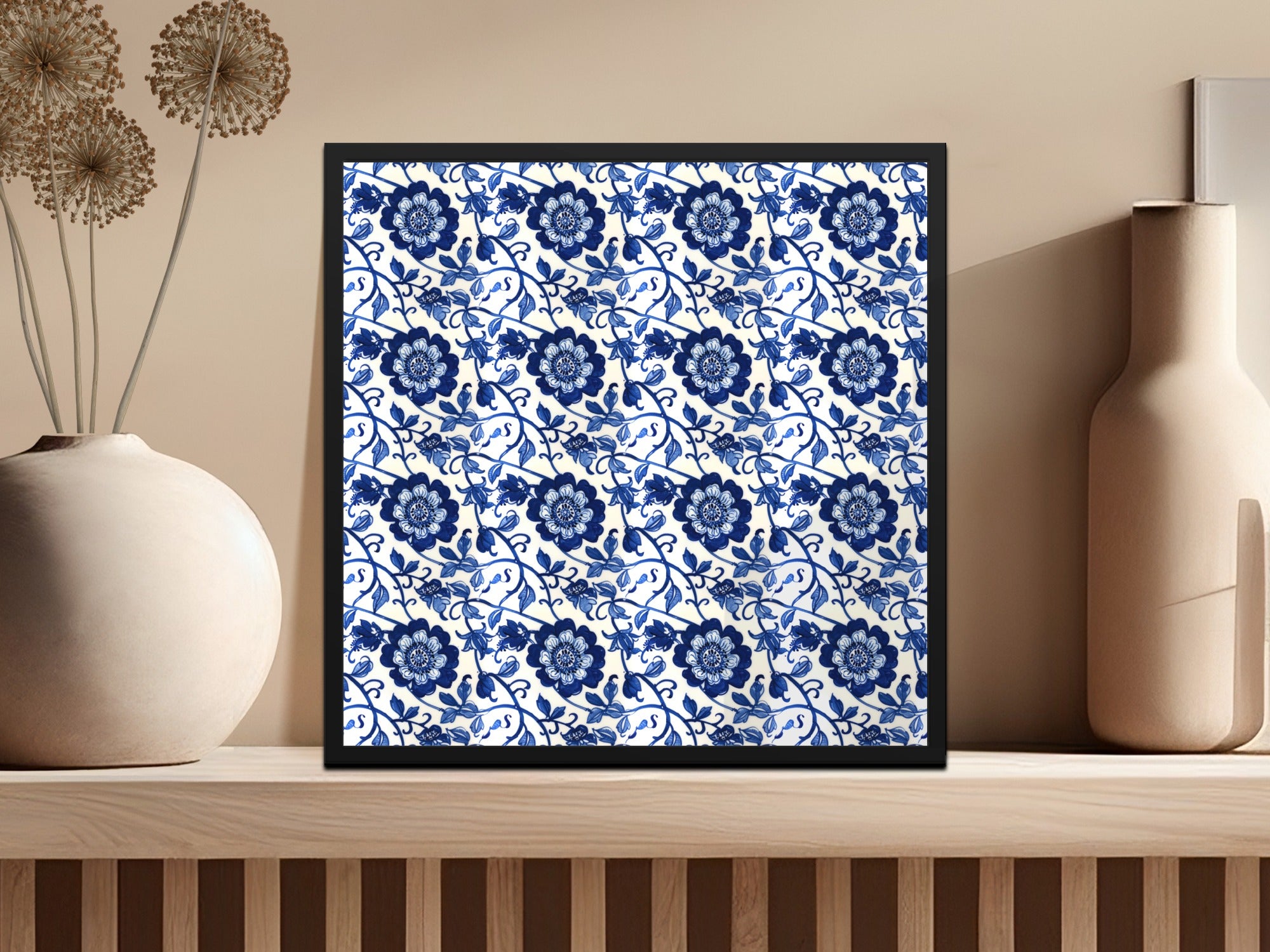 Blue Floral Pattern Art Print Decor for Home or Office